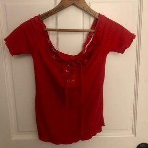 Rue21 Small Red Tie-up Shirt w/Off Shoulder Slvs